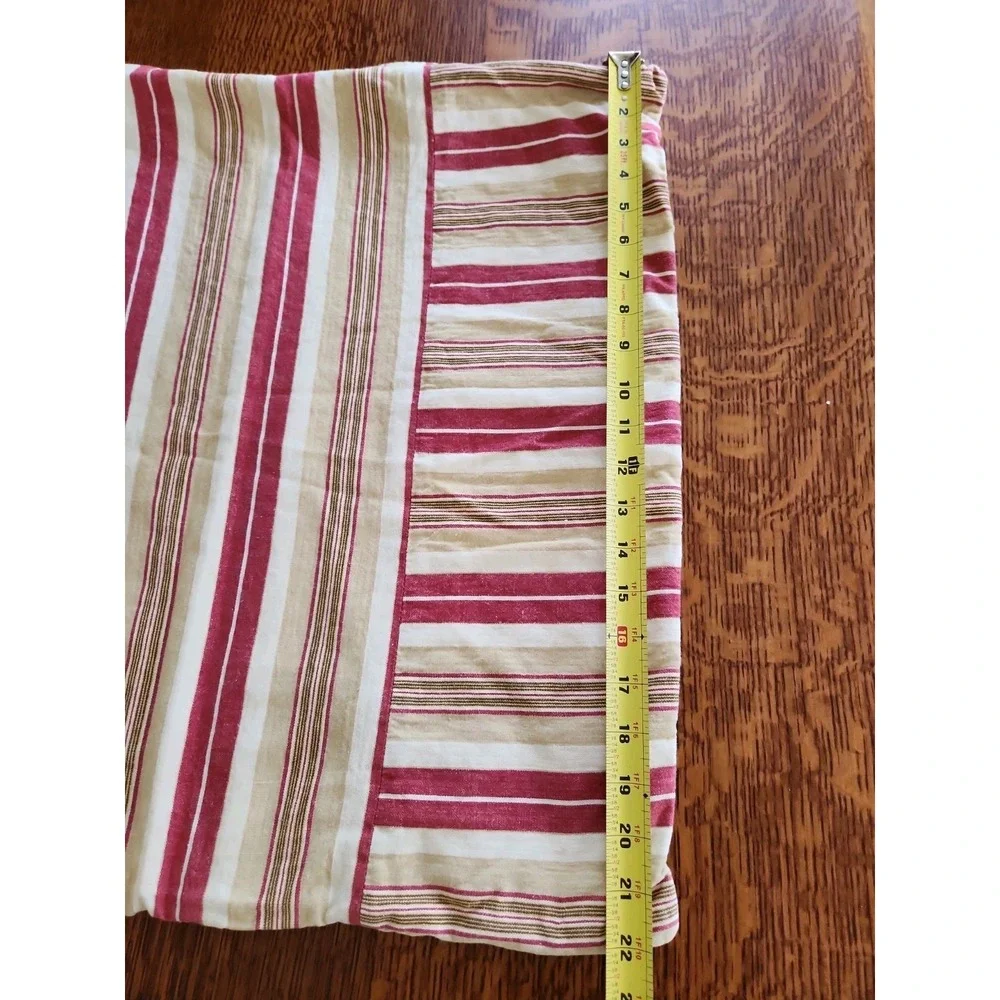 1/Pottery Barn 22X 22in Pillow Cover Red Tan Linen Blend Ticking Striped Zipper